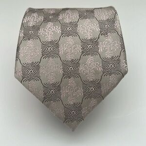 NWOT LONG TIE 100% Silk Handmade Tie Cream with brown and pink details